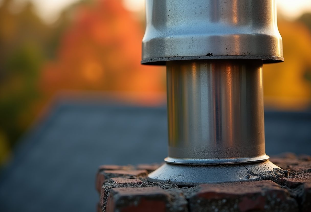 Stainless steel chimney liner and damper close-up